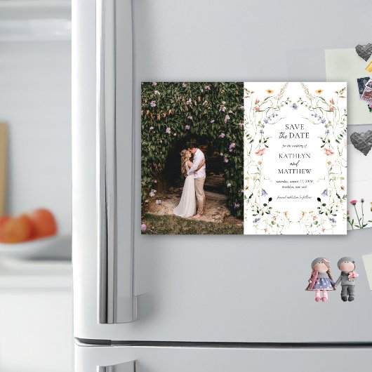 ワイルドフラワーガーデンフローラリース日付の保存 マグネット招待状