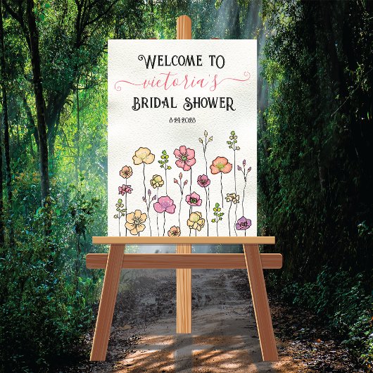 ワイルドフラワーガーデンブライダルシャワーウェルカムサイン ポスター