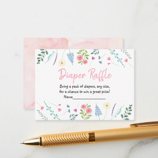 ワイルドフラワーガーデンベイビーシャワーオムツラッフル エンクロージャーカード (正面/裏面インサイチュ)