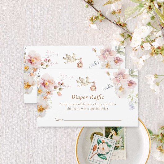 ワイルドフラワーガーデンベイビーシャワーオムツラッフル エンクロージャーカード