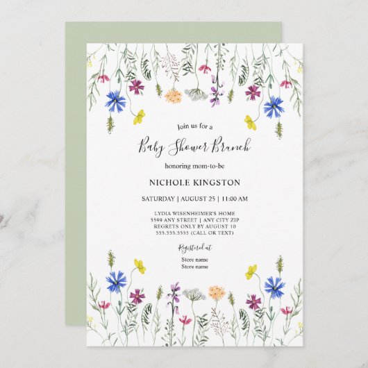 ワイルドフラワーガーデンベビーシャワーブランチ招待状 招待状 (正面/裏面)