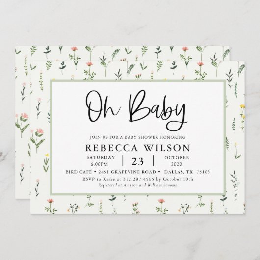 ワイルドフラワーガーデンベビーシャワー招待状 招待状 (正面/裏面)