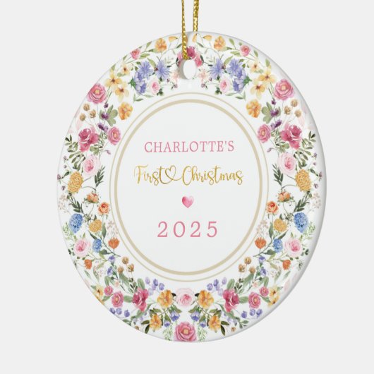 ワイルドフラワーガーデンベビー第1クリスマス セラミックオーナメント (左)