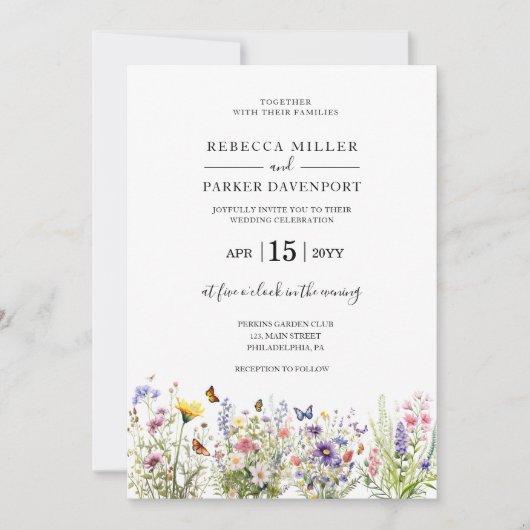 ワイルドフラワーガーデンモダン結婚式招待状 招待状 (正面)