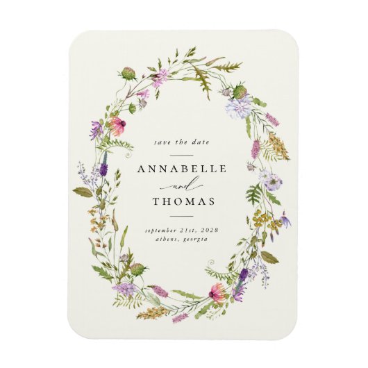 ワイルドフラワーガーデンリースウェディング日付を保存 マグネット (縦)
