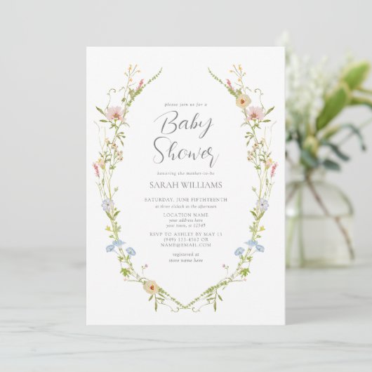 ワイルドフラワーガーデンヴィンテージ水彩赤ちゃんシャワー 招待状 (スタンド正面)
