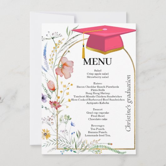 ワイルドフラワーガーデン卒業パーティーメニューカード 招待状 (正面)