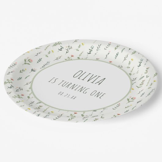 ワイルドフラワーガーデン第1誕生日紙プレート ペーパープレート (アングル)