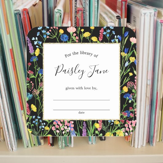 ワイルドフラワーガーデン蔵書票シール スクエアシール