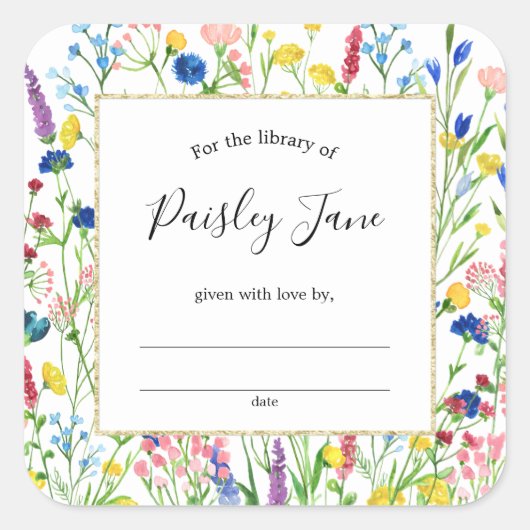ワイルドフラワーガーデン蔵書票シール スクエアシール (正面)