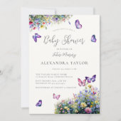 ワイルドフラワーガーデン蝶ニュートラルベビーシャワー 招待状 (正面)