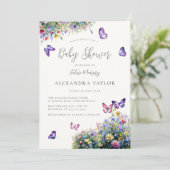 ワイルドフラワーガーデン蝶ニュートラルベビーシャワー 招待状 (スタンド正面)