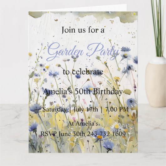 ワイルドフラワーガーデン誕生日パーティー カード (正面)