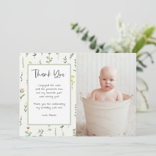 ワイルドフラワーガーデン誕生日写真ありがとう 招待状 (スタンド正面)