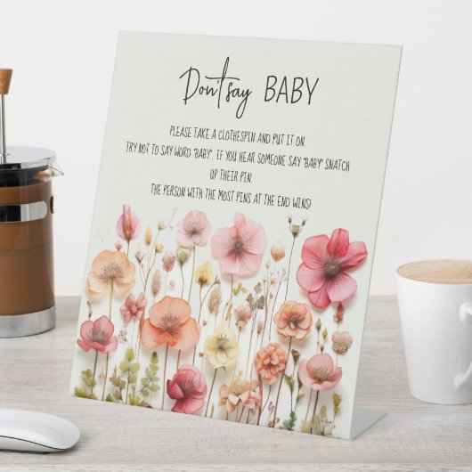 ワイルドフラワーガーデン赤ちゃんシャワーゲームベビーと言わない 台座サイン (インサイチュ)