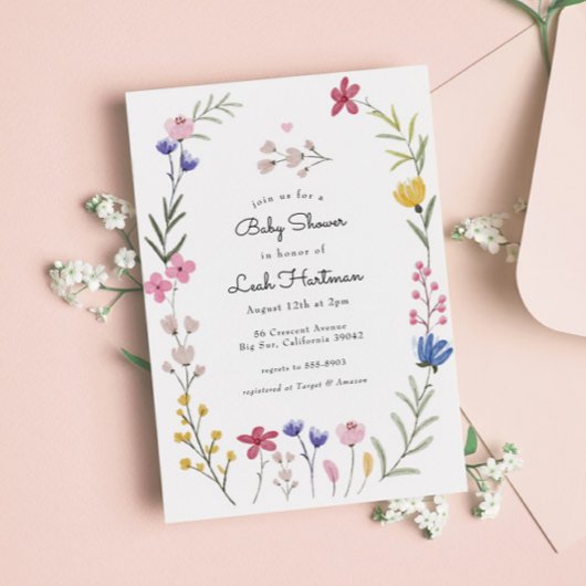 ワイルドフラワーガーデン赤ちゃんシャワー 招待状