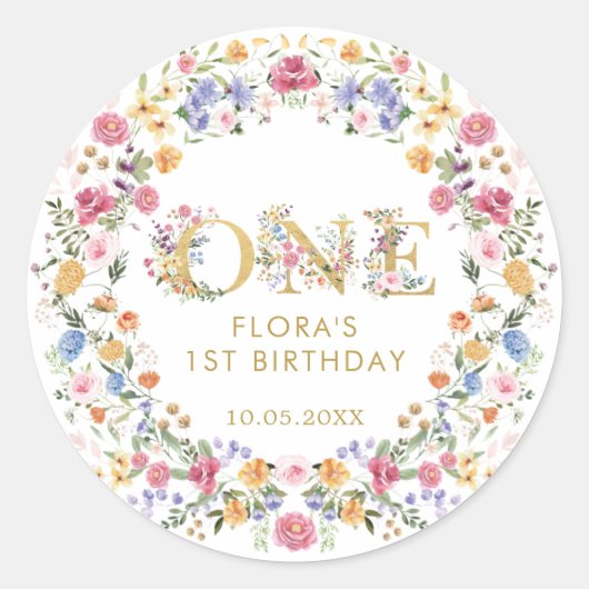 ワイルドフラワーガーデン鮮やかリース1stバースデーガール ラウンドシール (正面)