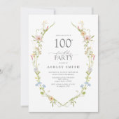 ワイルドフラワーガーデン100thバースデーパーティー水彩 招待状 (正面)