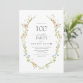 ワイルドフラワーガーデン100thバースデーパーティー水彩 招待状 (スタンド正面)