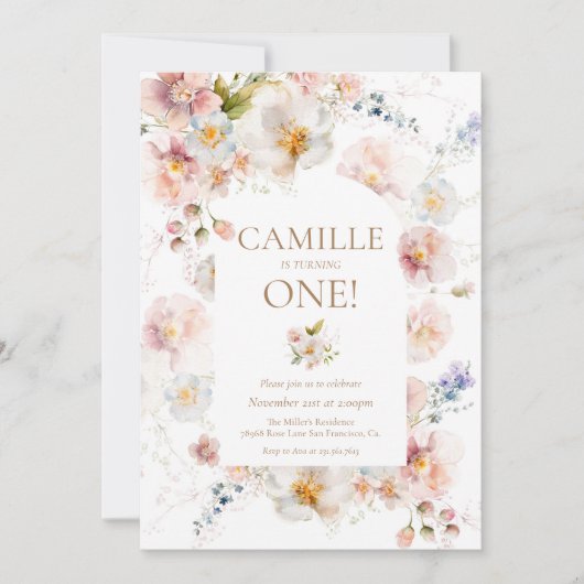 ワイルドフラワーガーデン1st誕生日招待状 招待状 (正面)