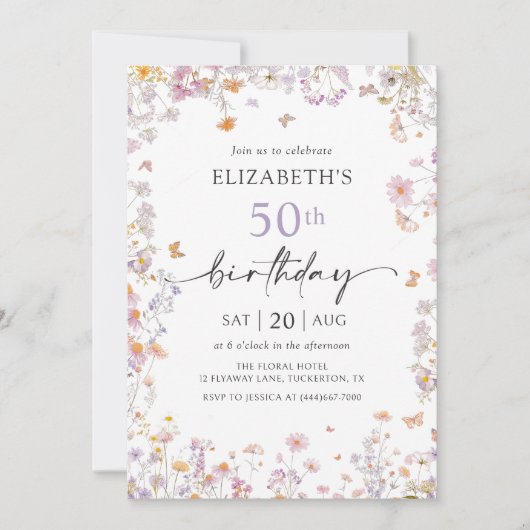ワイルドフラワーガーデン50thバースデーパーティーへの招待 招待状 (正面)