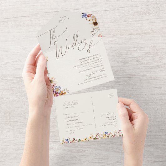 ワイルドフラワーガーデン |ベージュ結婚の印章と送り オールインワン招待状 (貼ってはがせる)
