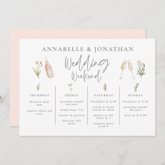 ワイルドフラワーガーリーの結婚週末の旅行モダン日程 (正面/裏面)