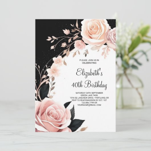 ワイルドフラワーガーリーサプライズ40歳の誕生日 招待状 (スタンド正面)