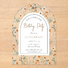 ワイルドフラワーガーリー誕生日パーティー アクリル招待状