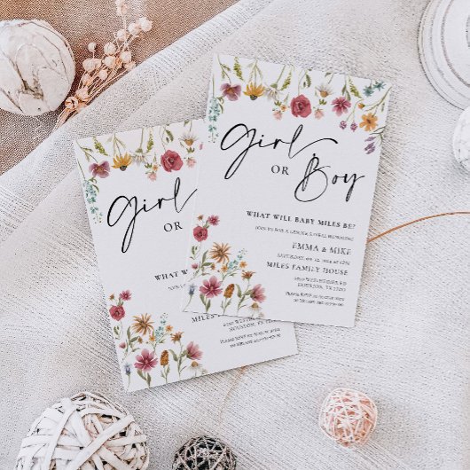 ワイルドフラワーガールまたは男の子ジェンダーのリビール招待状 招待状