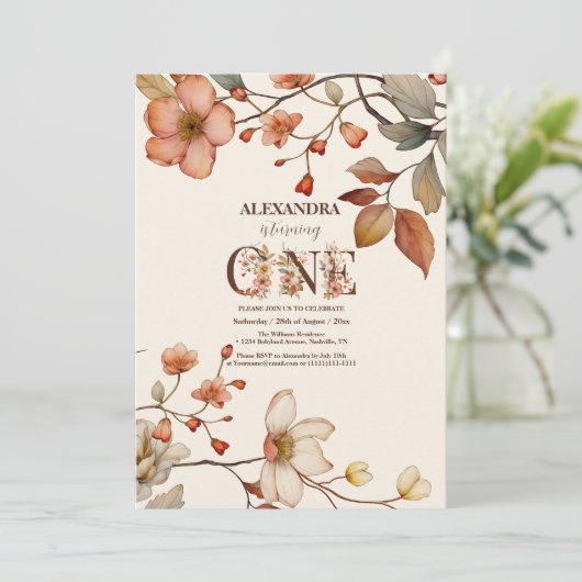 ワイルドフラワーガールズ1st誕生日パーティーかわいらしフローラ 招待状 (スタンド正面)