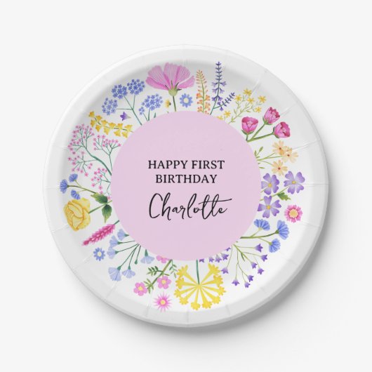 ワイルドフラワーガールズ1st誕生日フローラリース ペーパープレート (正面)
