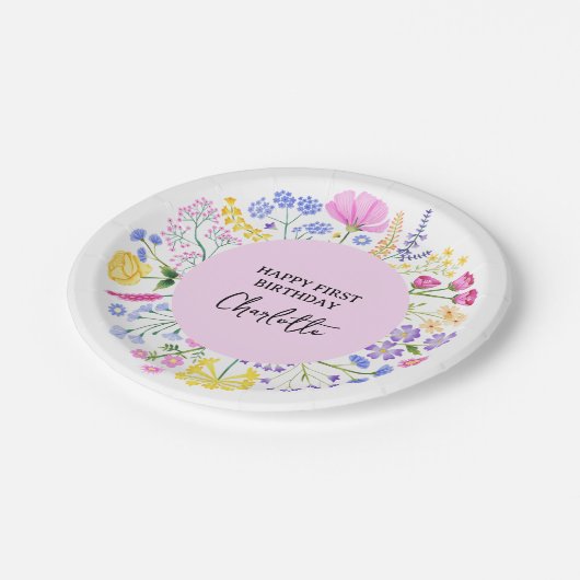 ワイルドフラワーガールズ1st誕生日フローラリース ペーパープレート (アングル)