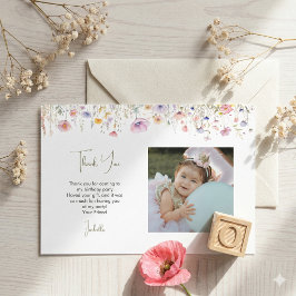 ワイルドフラワーガールズ 1歳の誕生日スクエアパーティー写真 サンキューカード