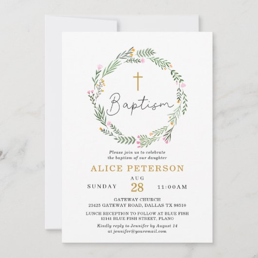 ワイルドフラワーガールバプテスマお祝い 招待状 (正面)