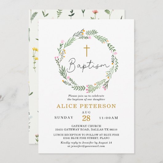 ワイルドフラワーガールバプテスマお祝い 招待状 (正面/裏面)