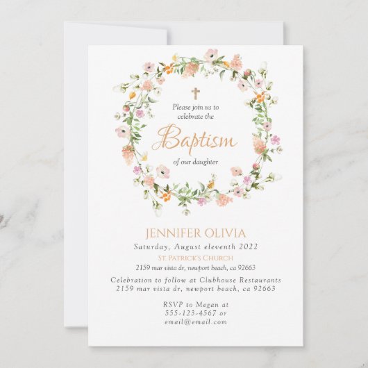 ワイルドフラワーガールバプテスマ招待状 招待状 (正面)