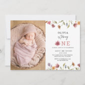 ワイルドフラワーガールファースト誕生日フォト招待状 招待状 (正面)