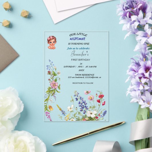 ワイルドフラワーガールファースト誕生日招待状 | フローラ アクリル招待状 (インサイチュ (ウェディング))
