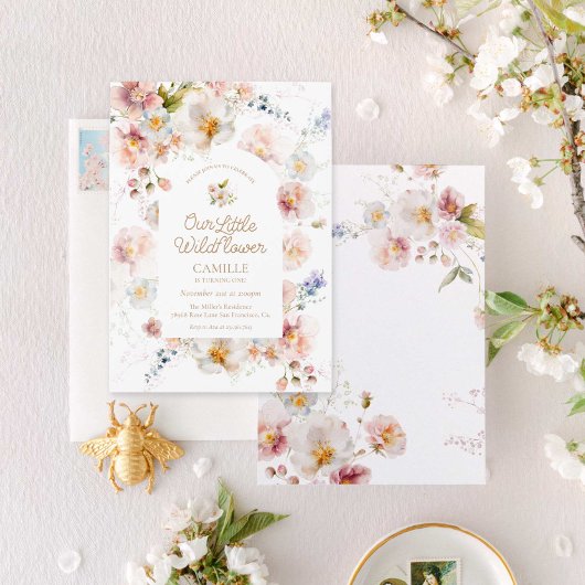 ワイルドフラワーガールファースト誕生日招待状 招待状