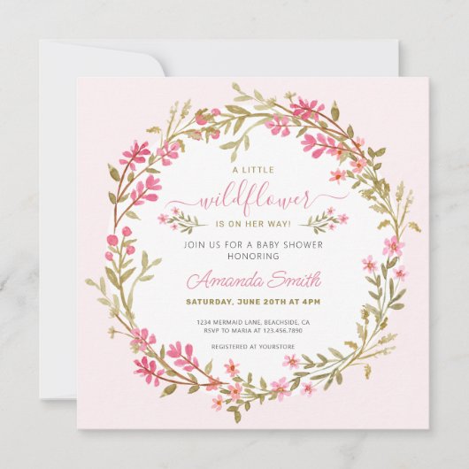 ワイルドフラワーガールベビーシャワー招待状 招待状 (正面)