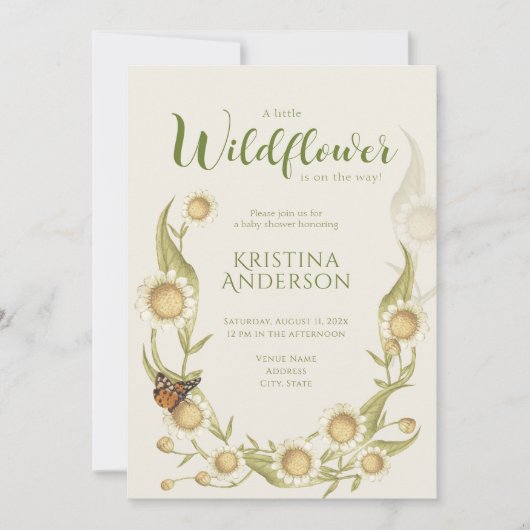 ワイルドフラワーガールベビーシャワー招待状 招待状 (正面)