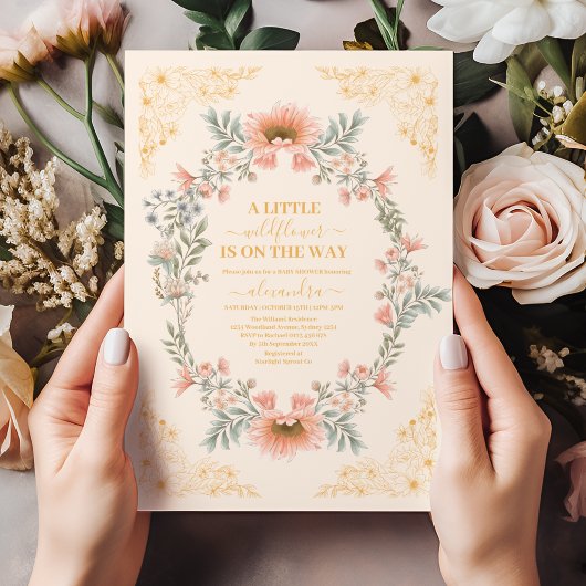 ワイルドフラワーガールベビーシャワー招待状 招待状