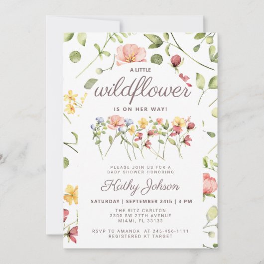 ワイルドフラワーガールベビーシャワー招待状 招待状 (正面)