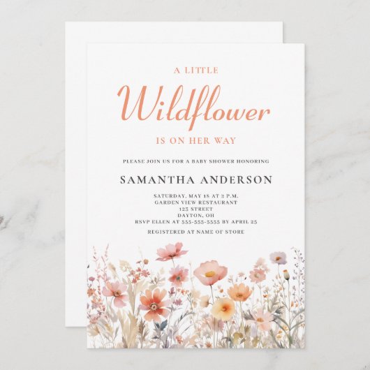 ワイルドフラワーガールベビーシャワー招待状 招待状 (正面/裏面)