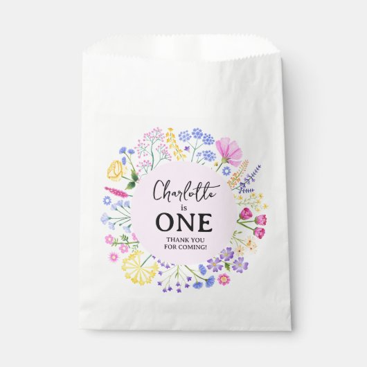 ワイルドフラワーガール最初の誕生日ありがとう フェイバーバッグ (正面)