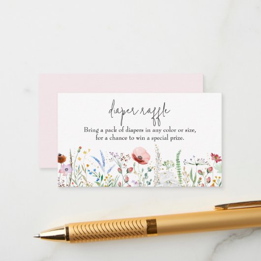 ワイルドフラワーガール赤ちゃんシャワーおむつラッフル エンクロージャーカード (正面/裏面インサイチュ)