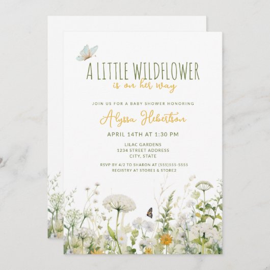 ワイルドフラワーガール赤ちゃんシャワー 招待状 (正面/裏面)