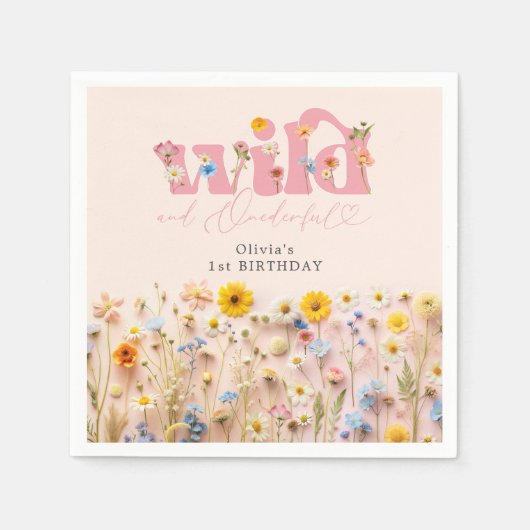 ワイルドフラワーガール1歳の誕生日 スタンダードカクテルナプキン (正面)