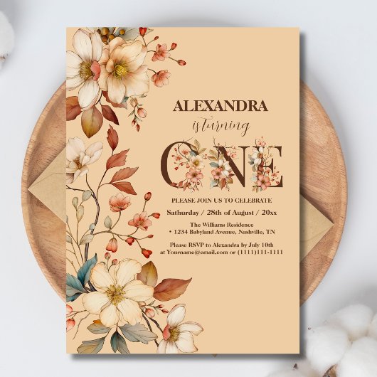 ワイルドフラワーガール1歳の誕生日 招待状